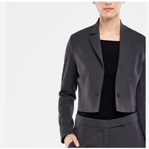 Sarah Pacini Crop Blazer Asymmetrical Collar Gray Wool blend Business Casual S